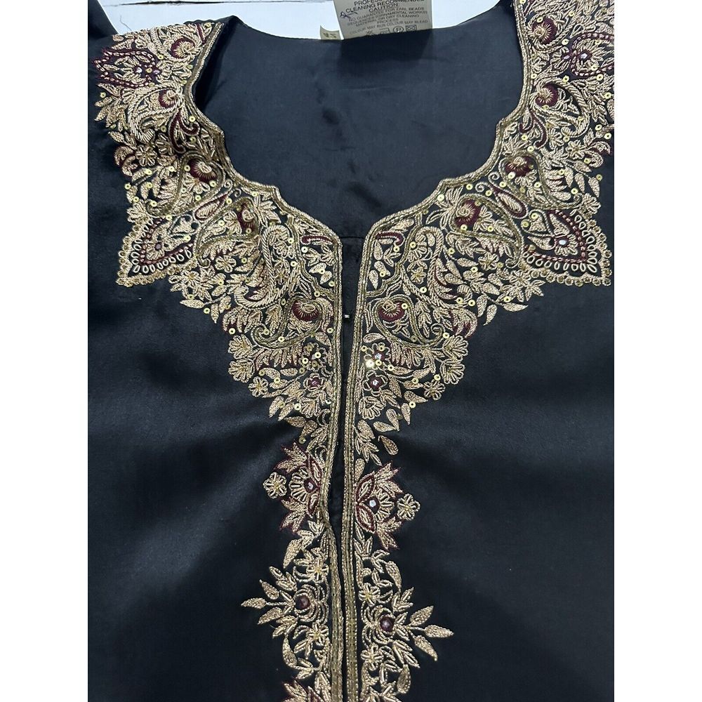 Vintage Loveleen‎ India 100% Silk Dress Black Gold Embroidery Size 42 - Picture 9 of 12